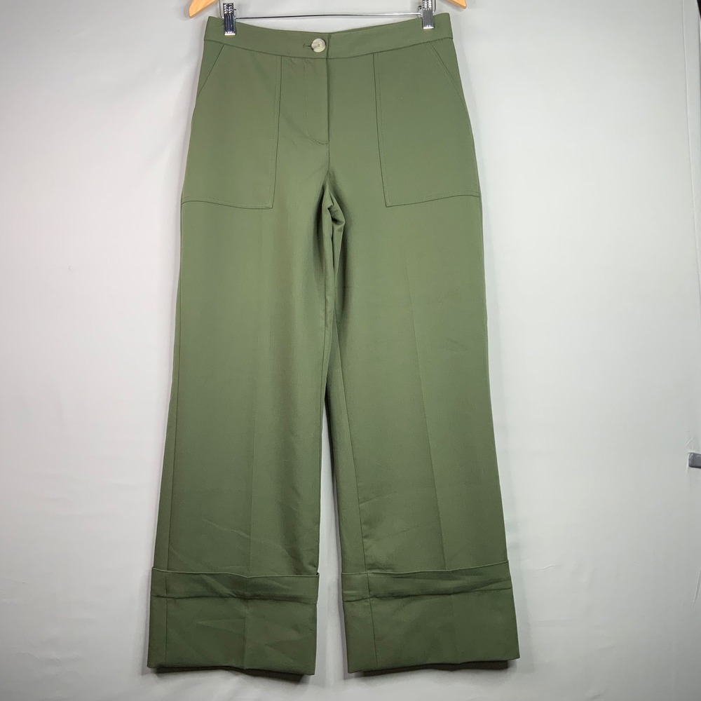 Zara Olive Green High Waist Wide Leg Cropped Trousers Womens Size Medium